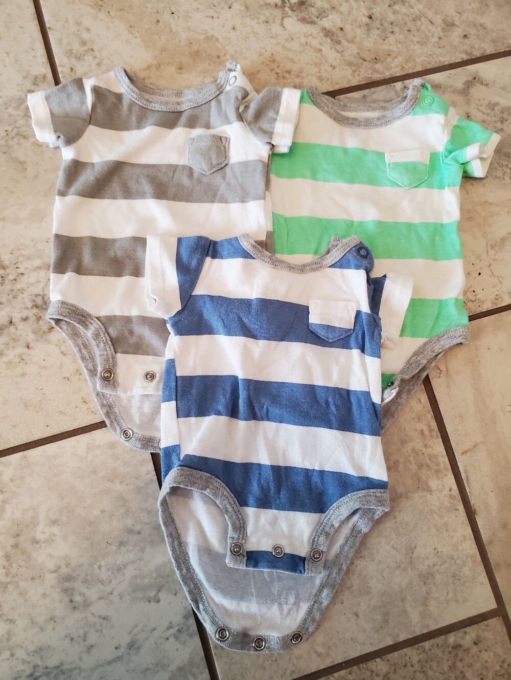Carter's Striped Cotton Baby Bodysuits - Gray, Blue, Green